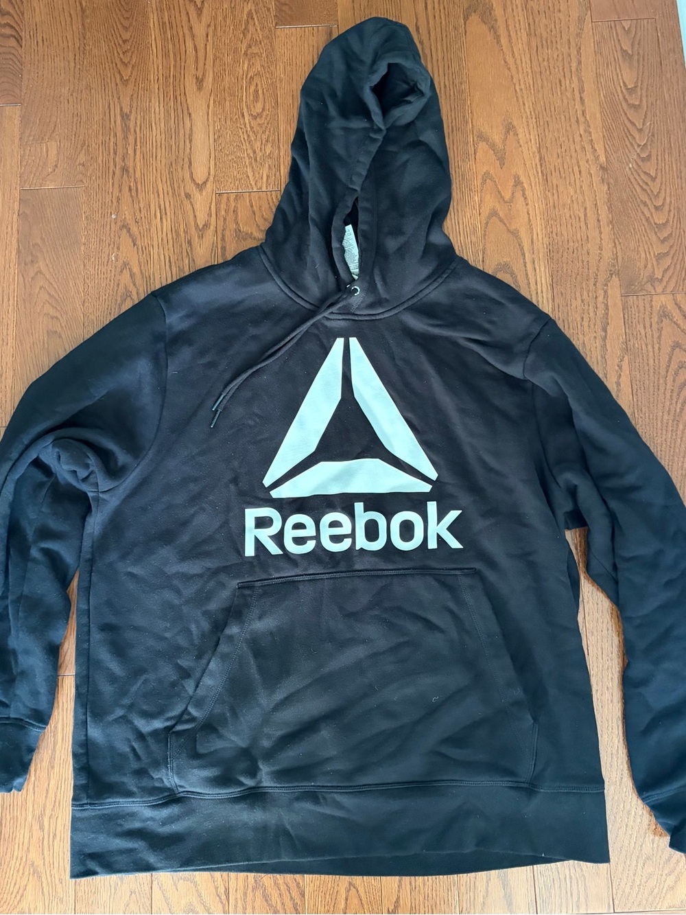 Reebok Black Pullover Hoodie with White Logo Tag
